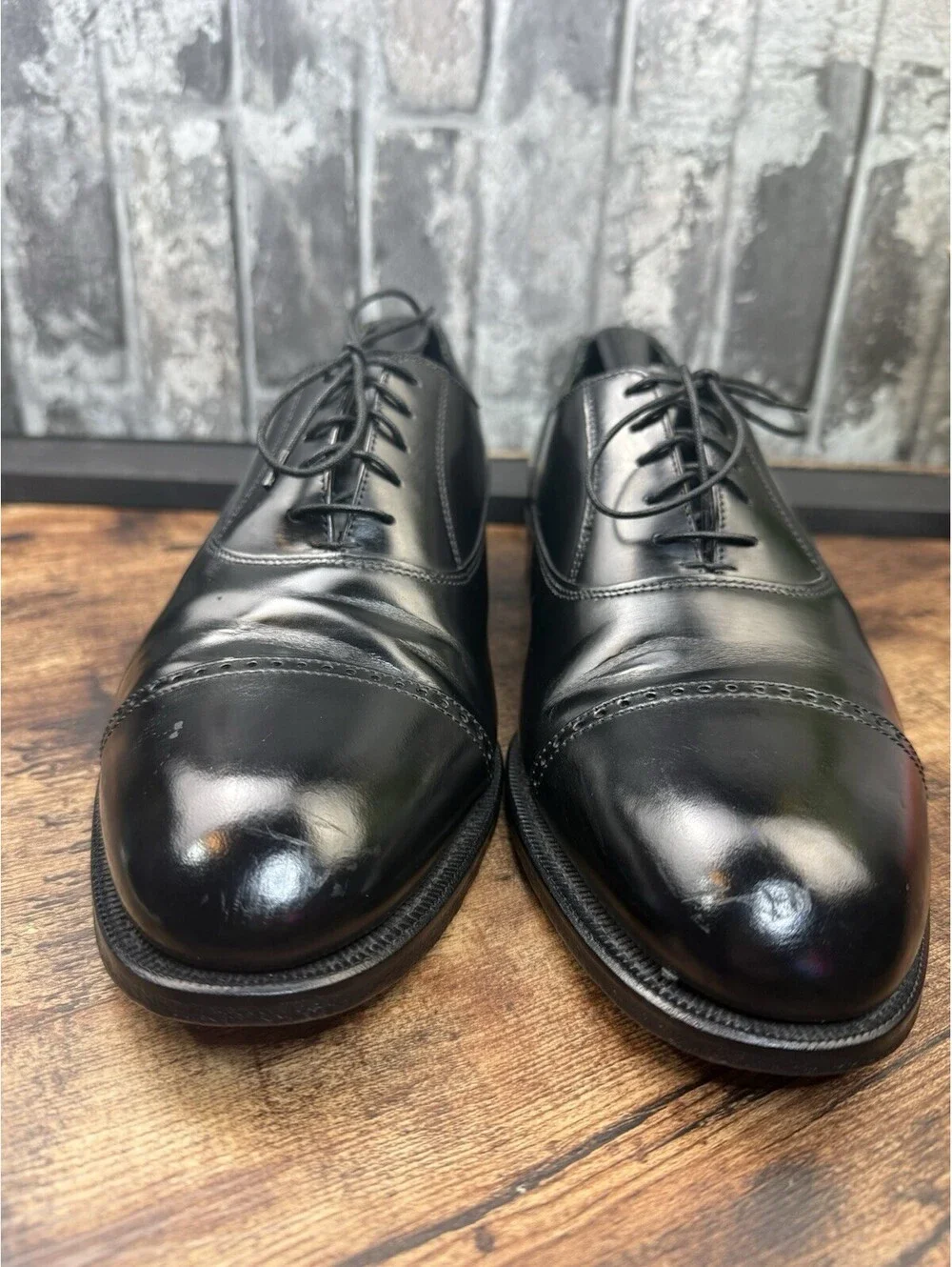 Florsheim Men’s Black Leather Lace-Up Cap Toe Oxford Dress Shoes US 11 D
